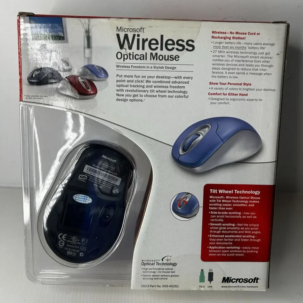 Microsoft Wireless Optical Mouse Part No. X09-49261 Tilt Wheel